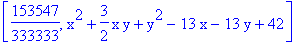 [153547/333333, x^2+3/2*x*y+y^2-13*x-13*y+42]